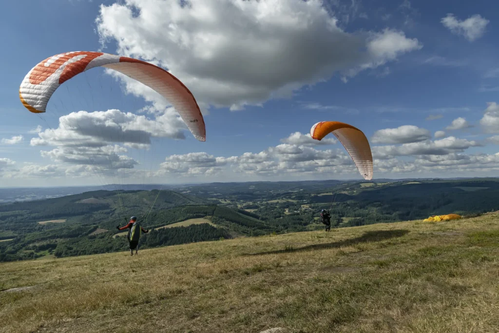 Paragliding take-off from the Puy de La Monédière 